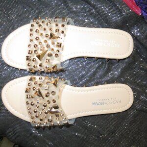 BOGO Fashion Nova Studded Spiked Embellished Slide Sandals Goth Punk cream pink